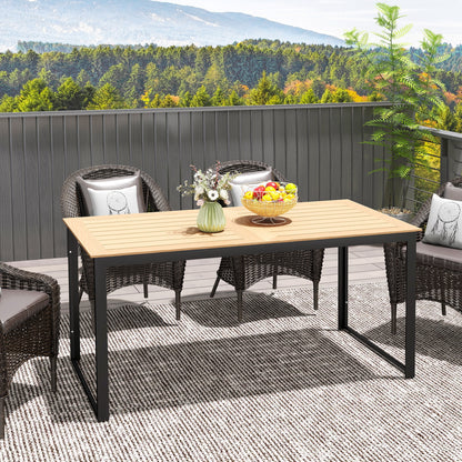 Outsunny Gartentisch für 6 Personen 160 x 80 cm Wetterfest Balkontisch mit Lamellen-Tischplatte, Buffettisch Outdoor Teak