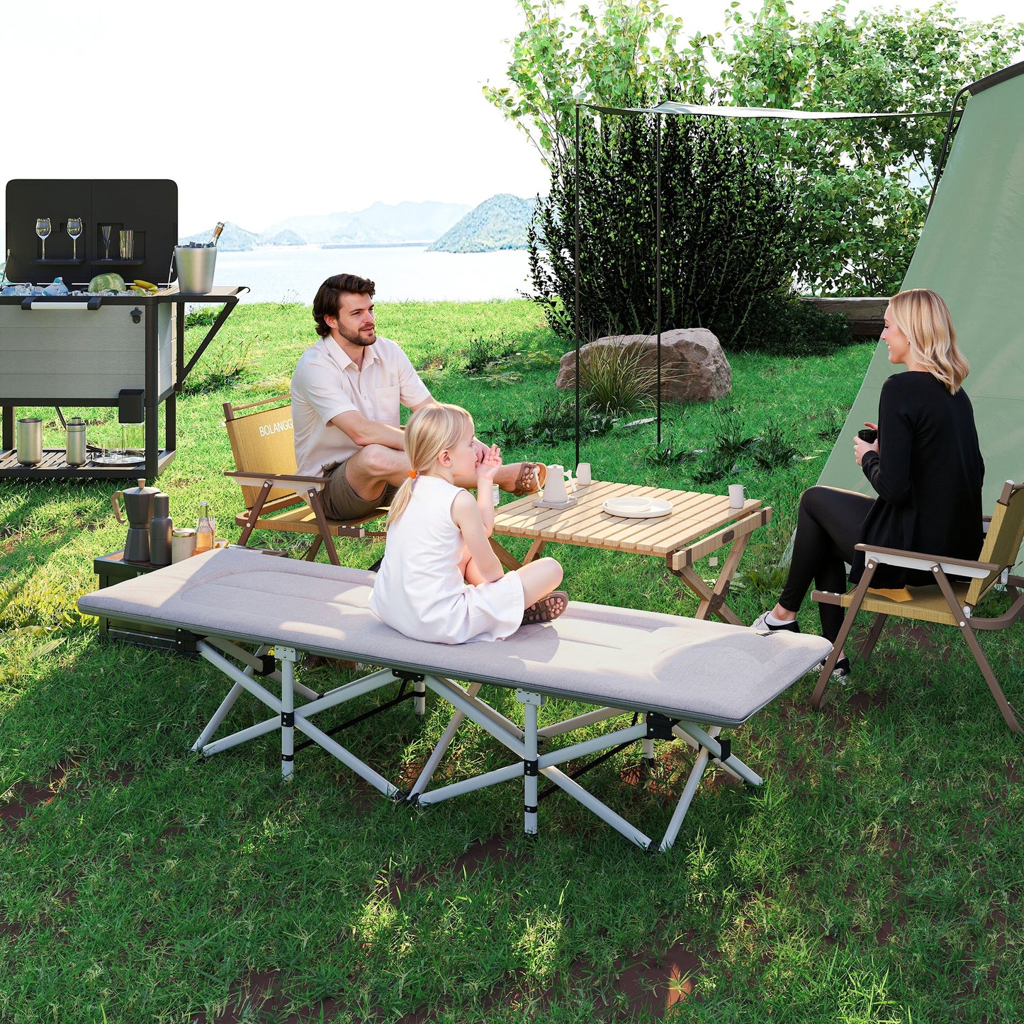 Outsunny Feldbett, Campingbett, klappbar, weich, bis 200 kg, rostfreies Metallgestell, 200x65x42cm, Grau