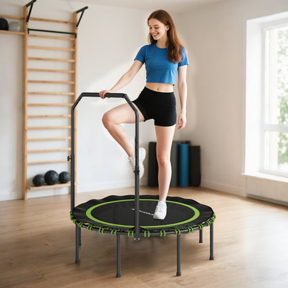 SPORTNOW Fitness-Trampolin mit verstellbarem Handlauf, Sport-Trampolin für drinnen und draußen, Stahl, Kunststoff, Grün