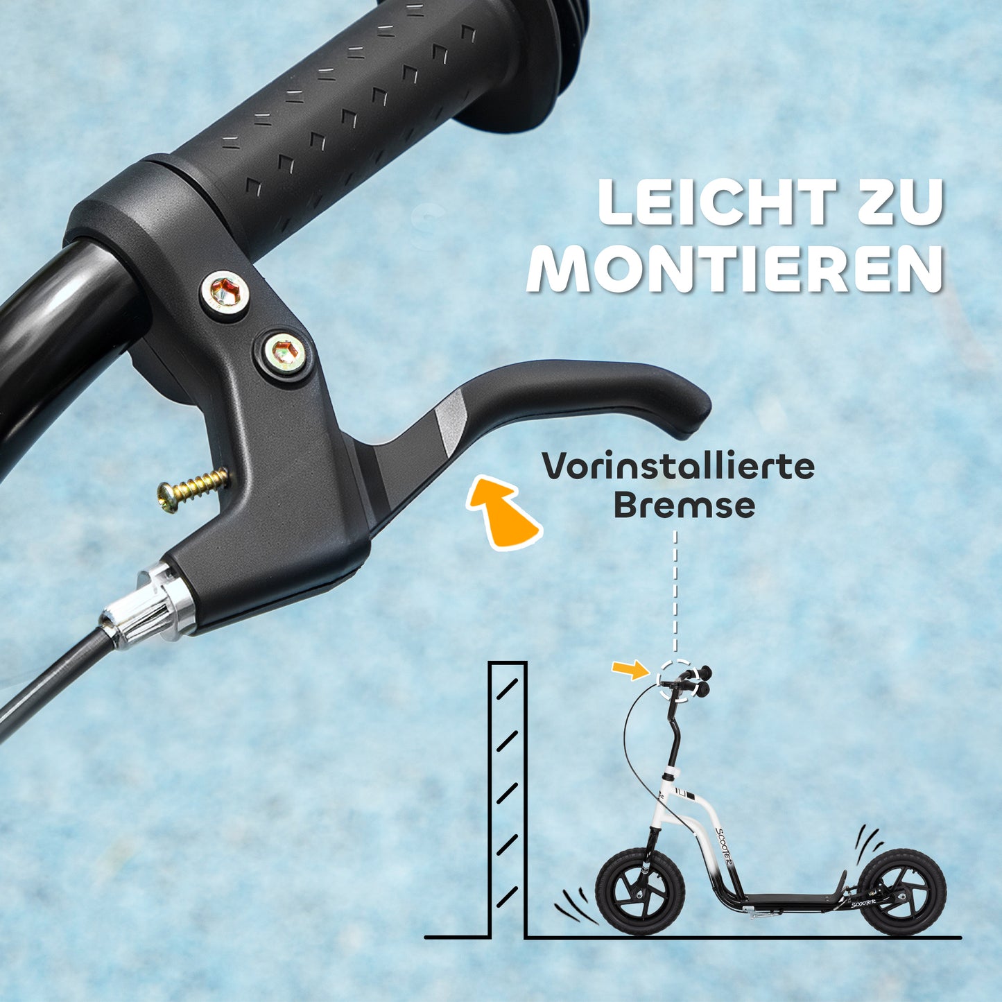 AIYAPLAY Kinderroller mit verstellbarem Lenker, große Räder, Parkständer, Handbremse, für Kinder im Alter von 5-12 Jahren, Weiß