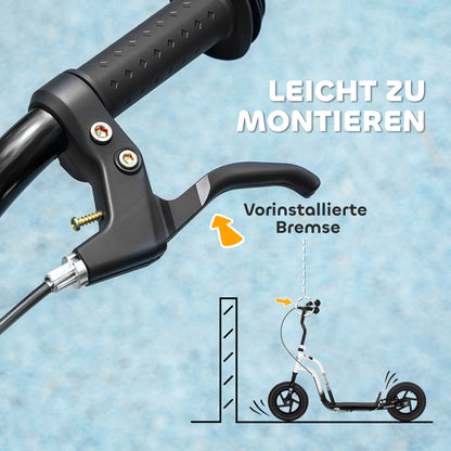 AIYAPLAY Kinderroller mit verstellbarem Lenker, große Räder, Parkständer, Handbremse, für Kinder im Alter von 5-12 Jahren, Weiß