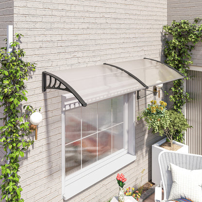 Outsunny Pultvordach Vordach für Haustür 75x195x23 cm Überdachung 5mm Polycarbonat Sonnenschutz Regenschutz für draußen Alu Transparent