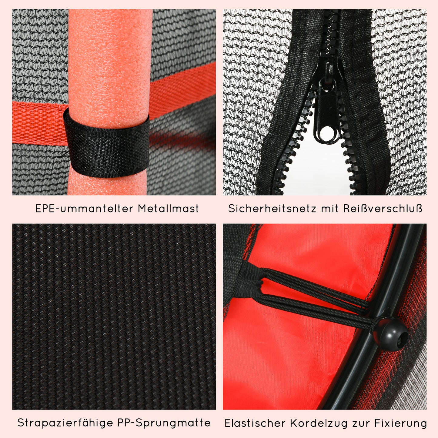 HOMCOM Trampolin für Kinder, Ø163 cm, mit Sicherheitsnetz, für drinnen und draußen, Belastung bis 50 kg, Stahl, Kunststoff, Rot