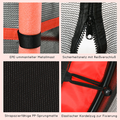 HOMCOM Trampolin für Kinder, Ø163 cm, mit Sicherheitsnetz, für drinnen und draußen, Belastung bis 50 kg, Stahl, Kunststoff, Rot