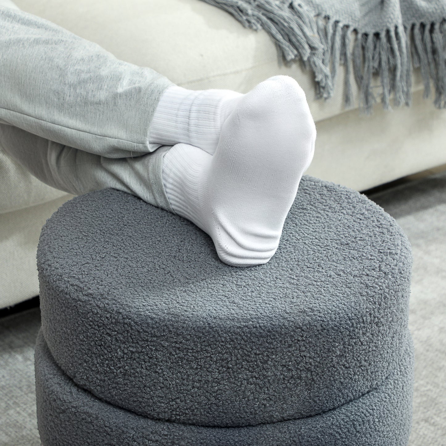 HOMCOM Hocker, rund, Teddyfleece, bis 120kg, Φ40x45H cm, Dunkelgrau