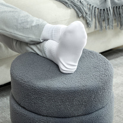 HOMCOM Hocker, rund, Teddyfleece, bis 120kg, Φ40x45H cm, Dunkelgrau