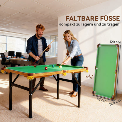 SPORTNOW Klappbarer Billardtisch, Mini-Billiard-Tisch, 2 Queues, 16 Kugeln, Dreieck, Bürste, Grün