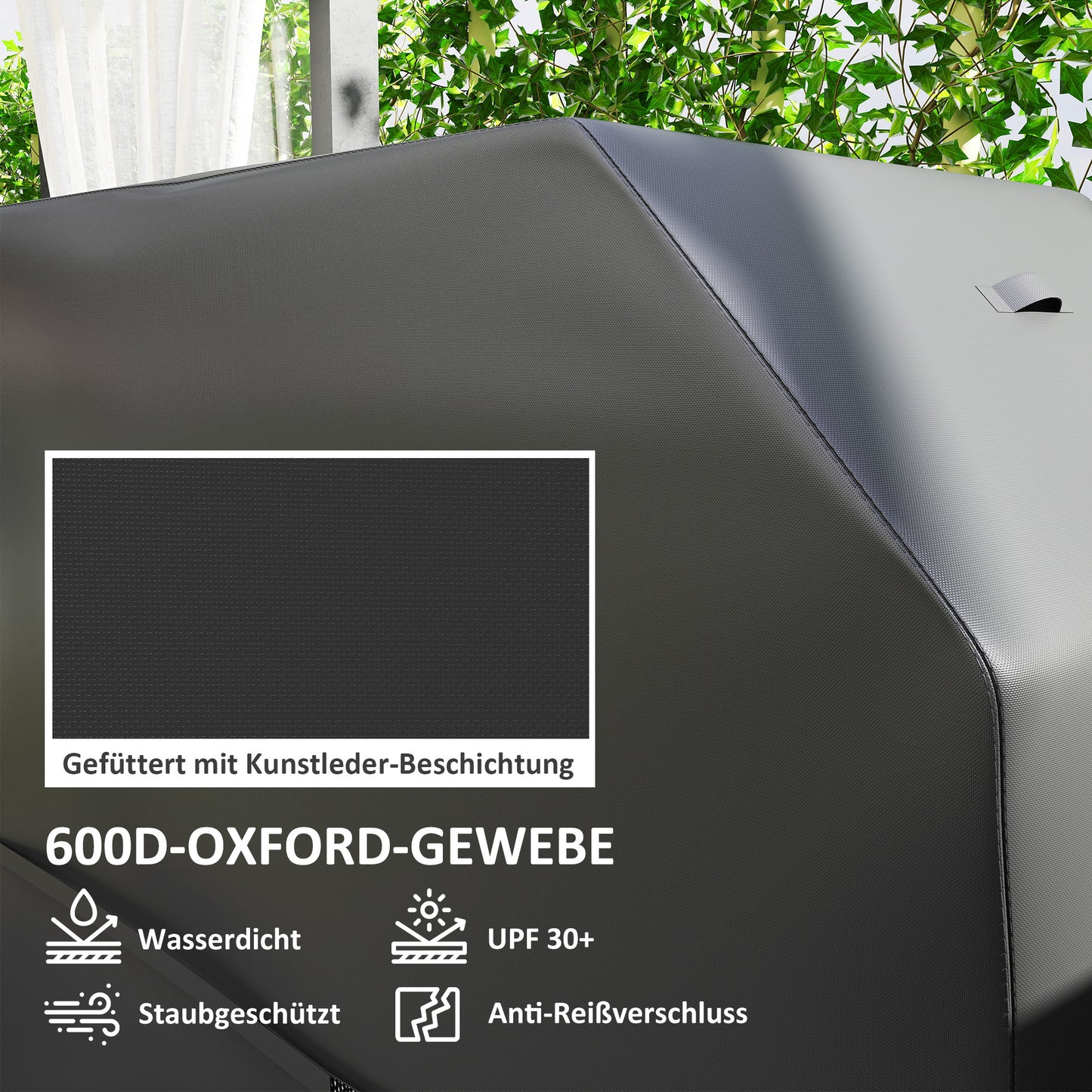 Outsunny Grillabdeckung BBQ Abdeckung Abdeckhaube mit Klettverschlüssen Schwarz, 147 x 61 x 122cm