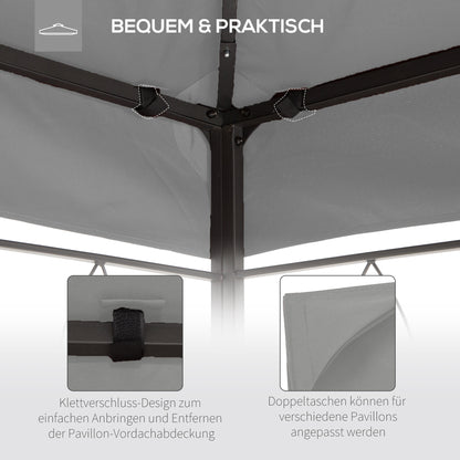 Outsunny Ersatzdach für Metallpavillon 3x4m wasserabweisend Pavillondach mit Doppeldach, Ersatzbezug für Gartenpavillon Partyzelt Gartenzelt Polyester Hellgrau
