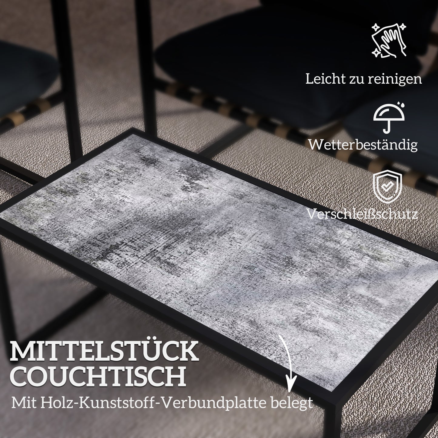 Outsunny 4-teiliges Gartenmöbelset, Outdoor-Möbel-Set, 2 Sessel, 2er Sofa, 1 Tisch, gepolstert, Stahl, Polyester, Grau