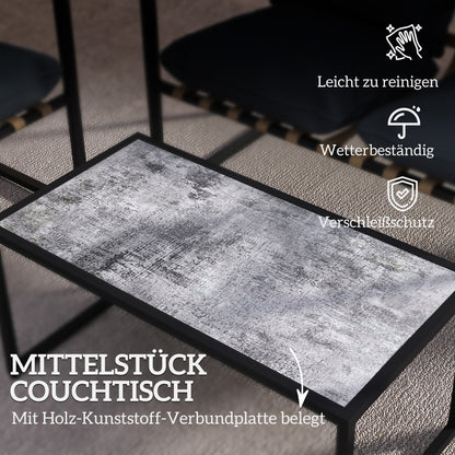 Outsunny 4-teiliges Gartenmöbelset, Outdoor-Möbel-Set, 2 Sessel, 2er Sofa, 1 Tisch, gepolstert, Stahl, Polyester, Grau