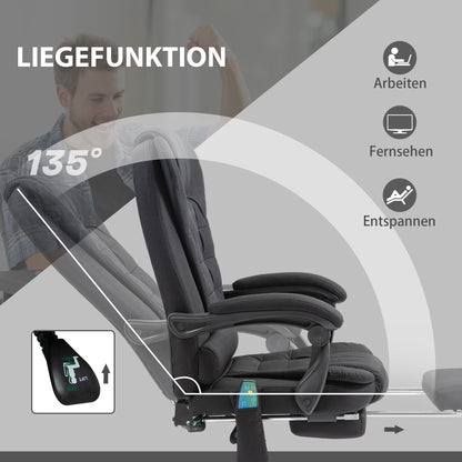 Vinsetto Bürostuhl mit Massagefunktion, Ergonomischer Schreibtischstuhl mit Liege- & Wärmefunktion, höhenverstellbar, Schwarz