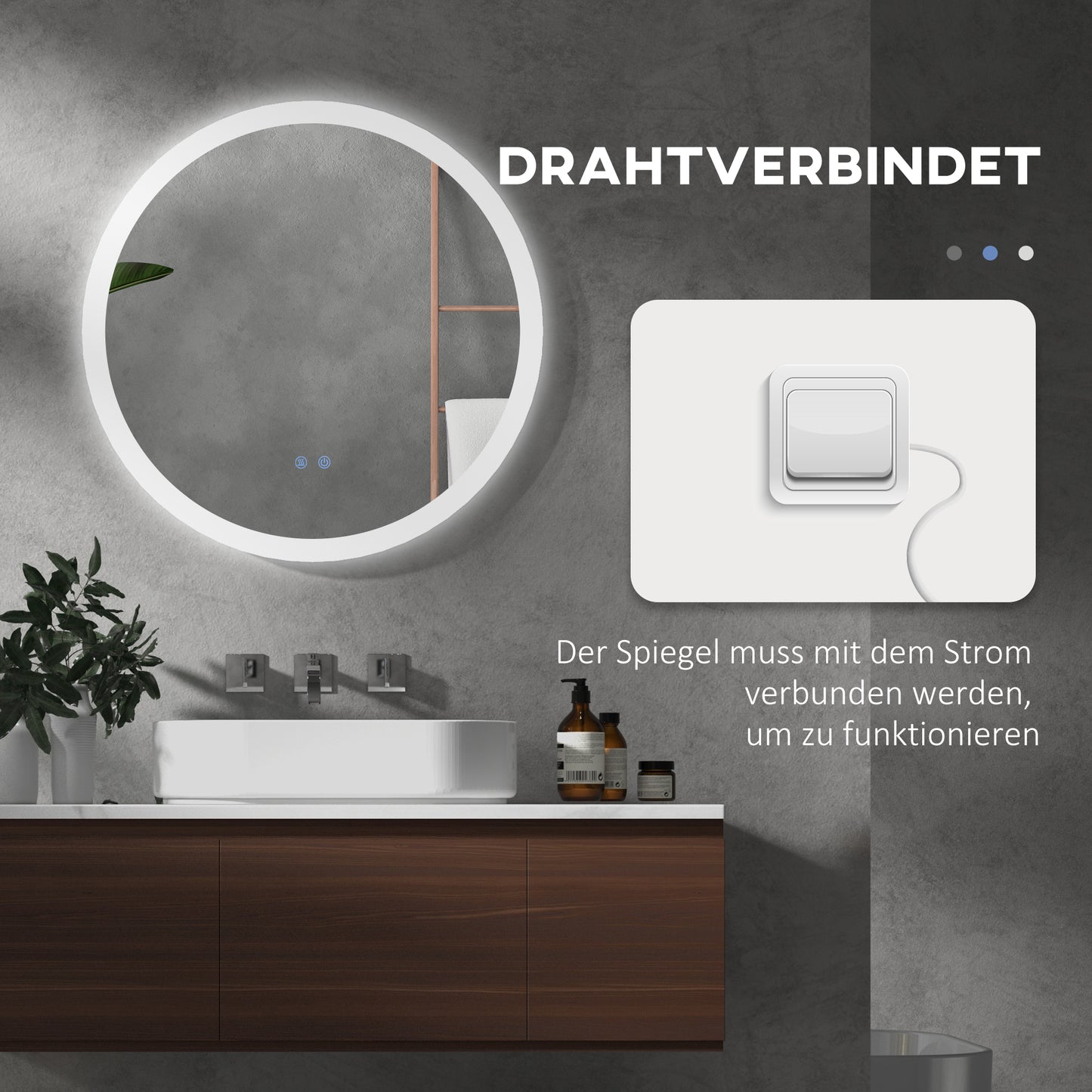 kleankin Badezimmerspiegel Badspiegel mit LED-Licht Berührungssensor Antibeschlagfunktion