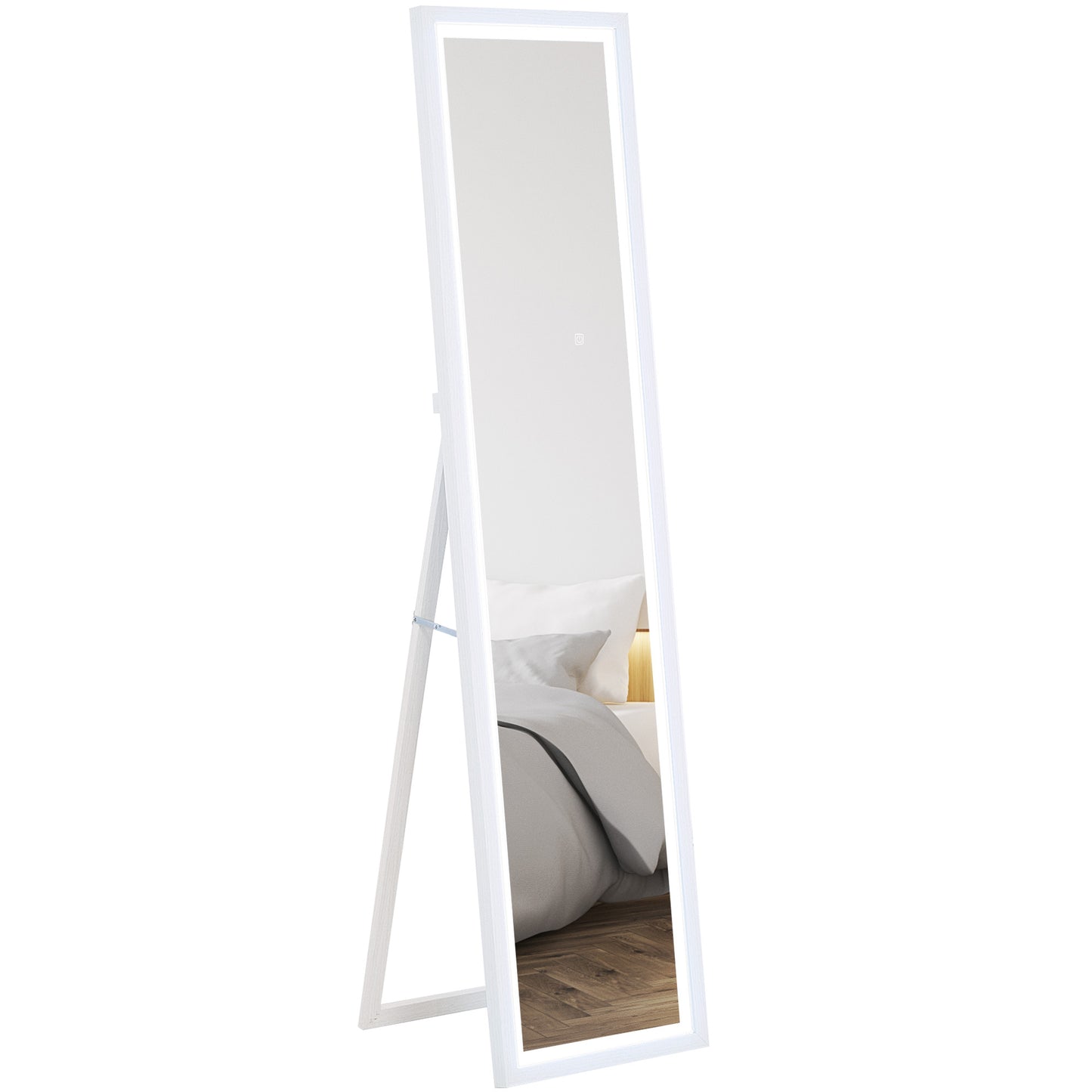 HOMCOM Ganzkörperspiegel, 40x160 cm, LED-Beleuchtung, Touch-Steuerung, dimmbar, 3 Farben, Weiß