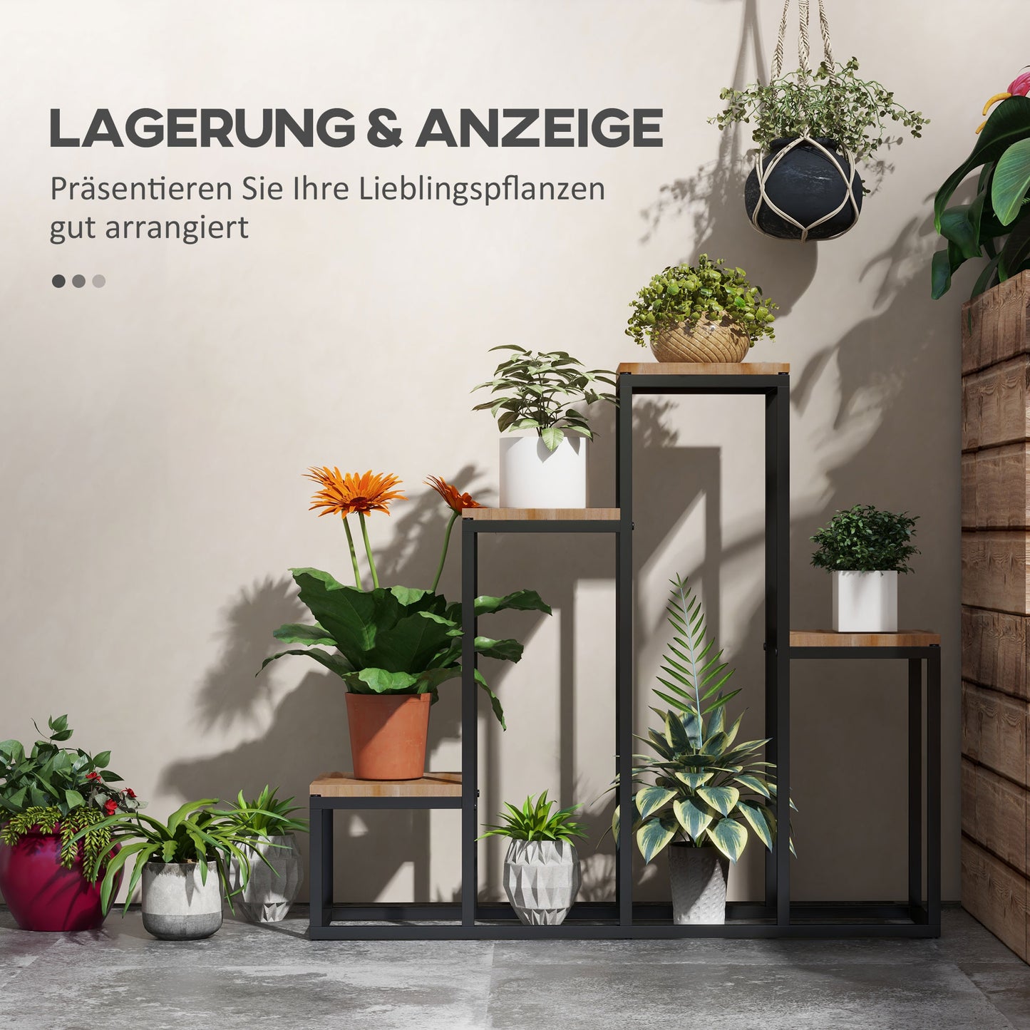 Outsunny Blumenregal, 4 Etagen, Indoor & Outdoor, Metallrahmen, 80 x 20 x 74 cm