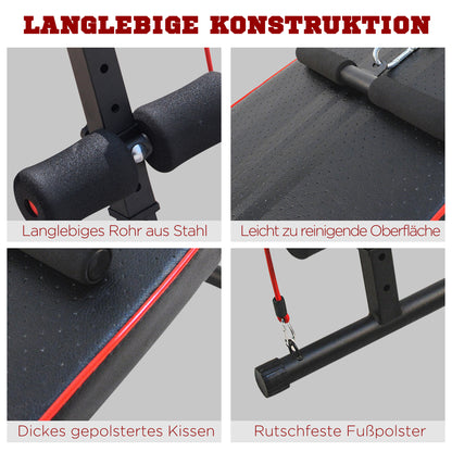 HOMCOM Sit Up Bank höhenverstellbar multifunktion Hantelbank mit 4/5-Fach Verstellbarer Beinfixierung, Trainingsbank für Ganzkörpertraining Flachbank Schrägbank Bauchtrainer & Rückentrainer