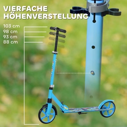 AIYAPLAY Tretroller, höhenverstellbar, Hinterradbremse, faltbar, 100 kg belastbar, Blau