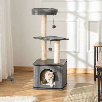 PawHut Katzenkratzbaum Katzenspielzeug Kletterbaum Spielmöglichkeiten Spielsisal Spielseil PB-Platte سيزال Dunkelgrau 40 × 40 × 104 سم