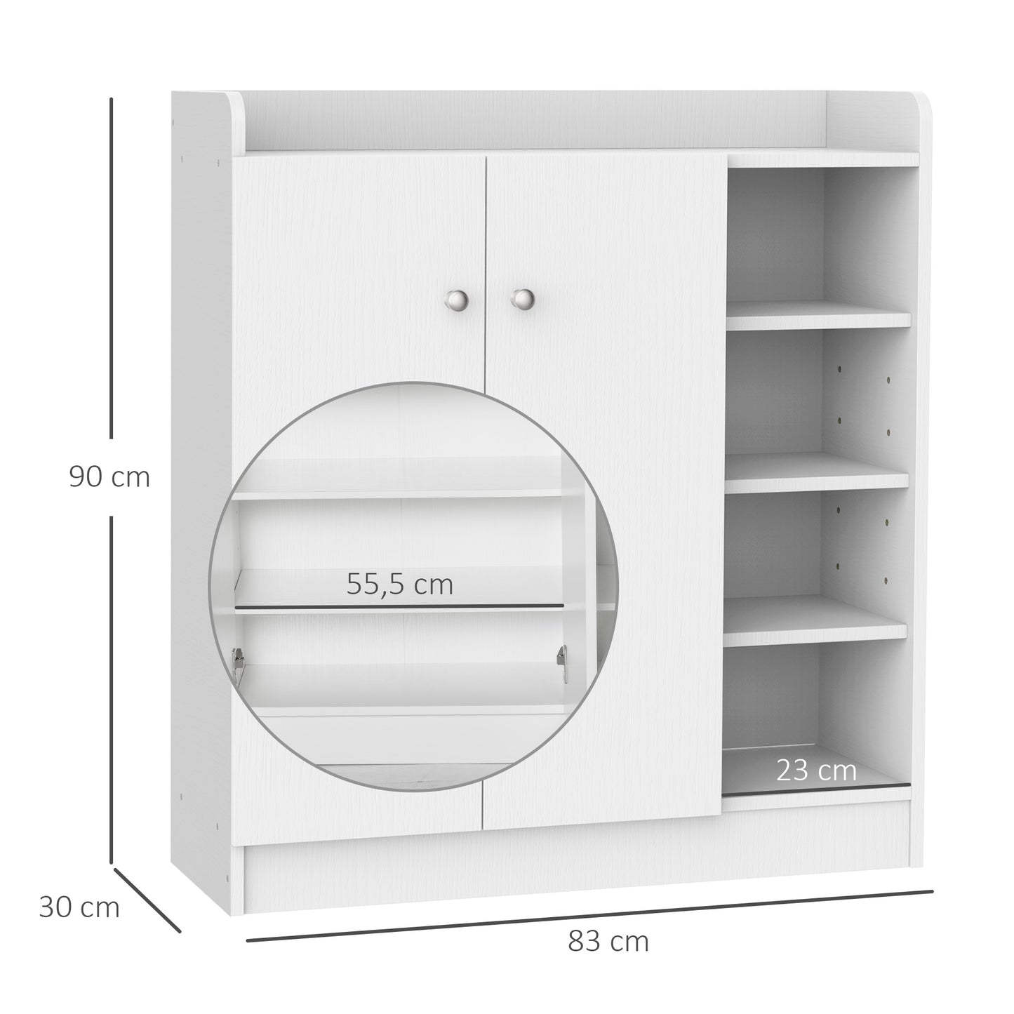 HOMCOM Schuhschrank Schuhkommode Schuhregal, 4 Regale. 1 Schrank, 83 cm x 30 cm x 90 cm, Weiß