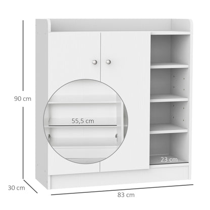 HOMCOM Schuhschrank Schuhkommode Schuhregal, 4 Regale. 1 Schrank, 83 cm x 30 cm x 90 cm, Weiß