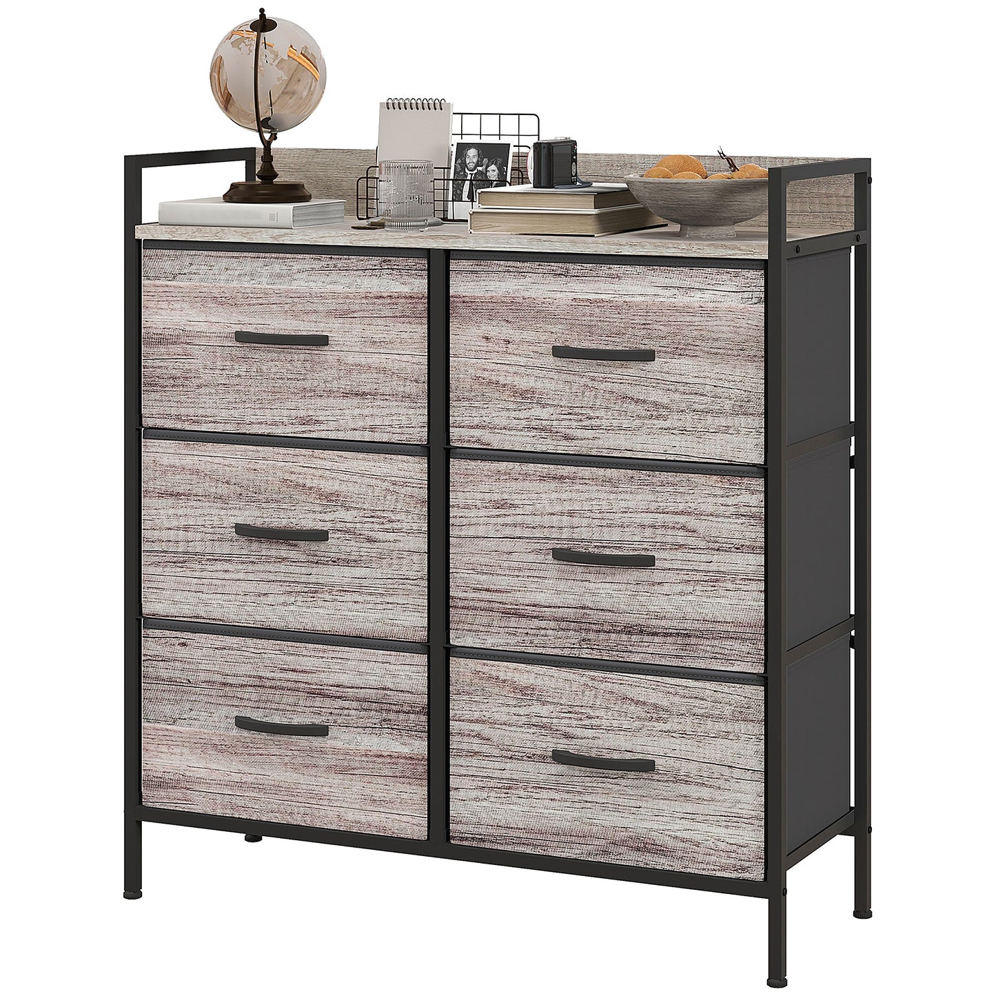 HOMCOM Stoff-Kommode, 6 faltbare Schubladen, Regal, Stahlrahmen, 79 x 29 x 85, Grau