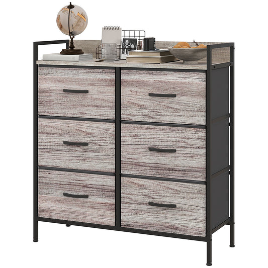 HOMCOM Stoff-Kommode, 6 faltbare Schubladen, Regal, Stahlrahmen, 79 x 29 x 85, Grau
