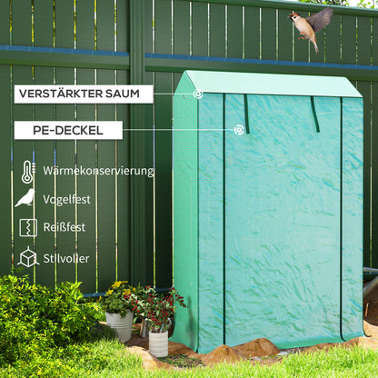 Outsunny Gewächshaus mit 3-Stufen-Regal, UV-beständige Kunststoffabdeckung, Rolltür, 100 x 40 x 150 cm, Grün