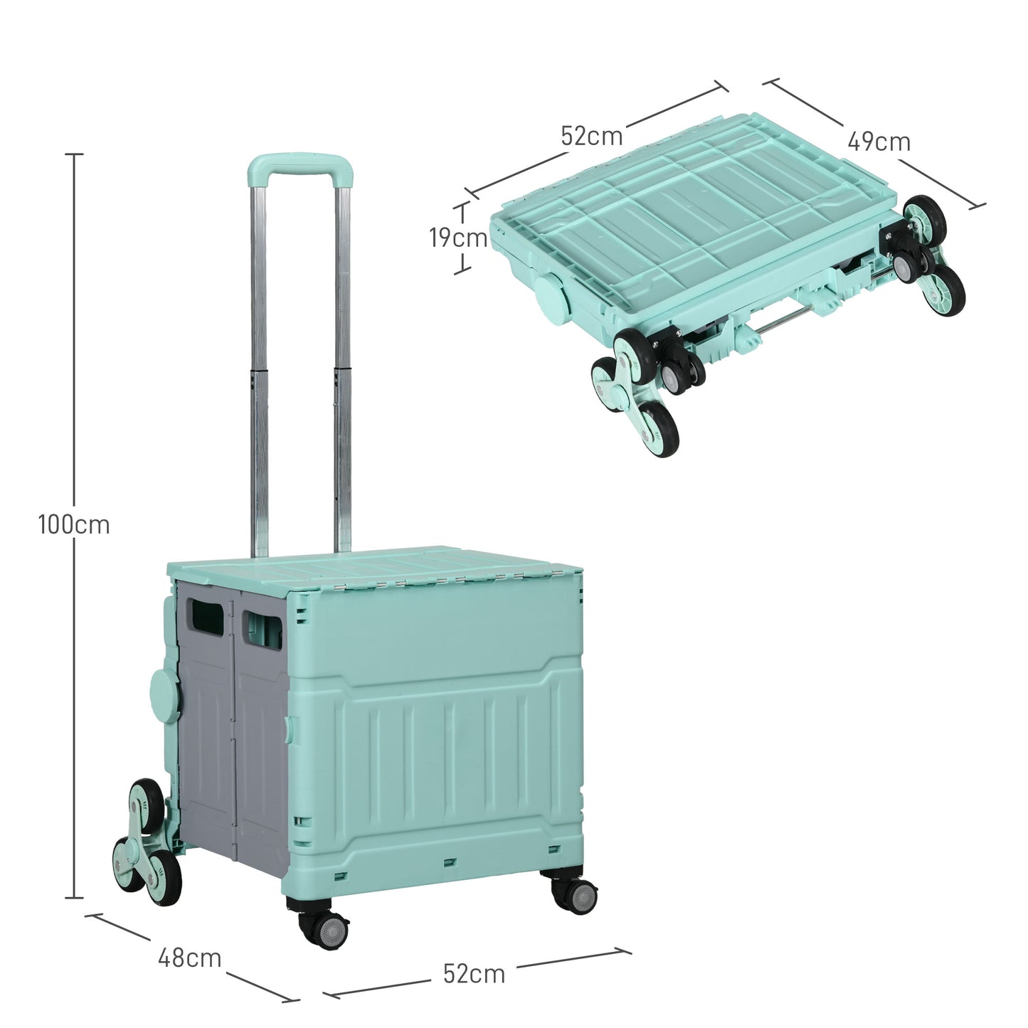 HOMCOM Einkaufswagen Einkaufstrolley, Treppensteiger, klappbar, Teleskopgriff, bis max. 65 Kilo belastbar, Grün