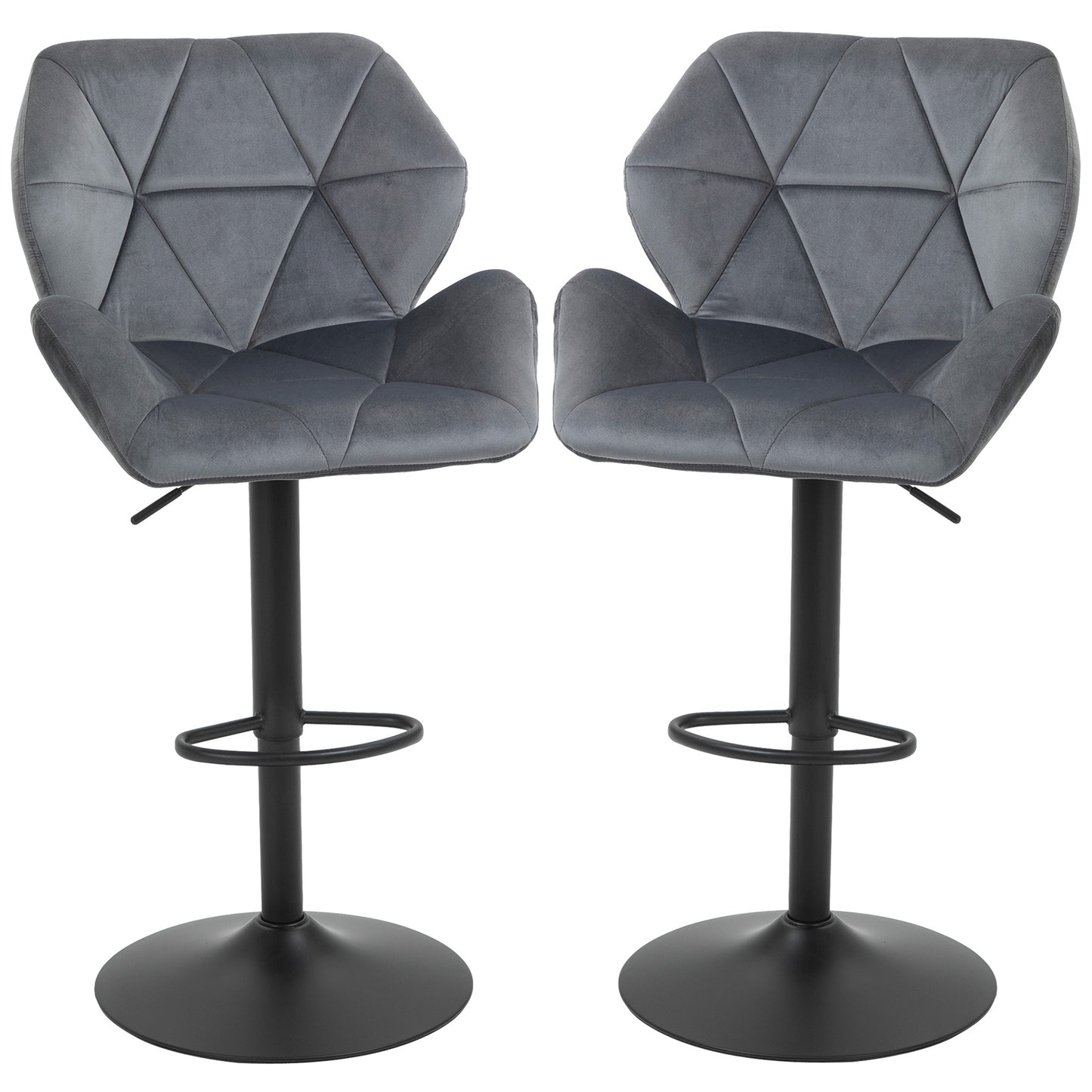 HOMCOM Barhocker 2er Set, Gepolstert Barstuhl mit Metallgestell, Lehne, Samtoptik, Höhenverstellbar 360° Drehbar