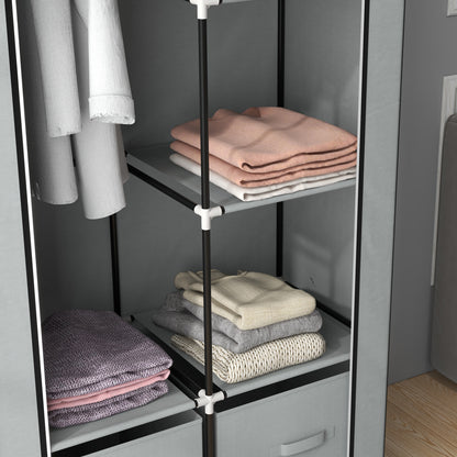 HOMCOM Kleiderschrank Stoffschrank 1 Kleiderstange, 2 Schubladen, 83 x 42.5 x 162,5 cm, Grau