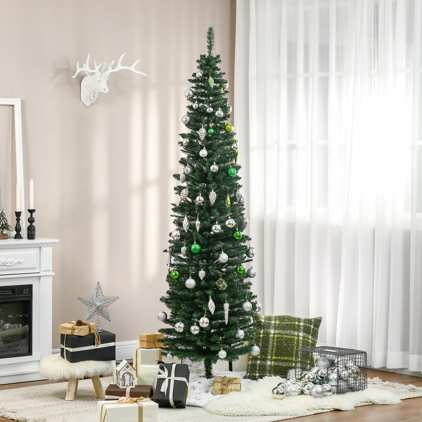 HOMCOM Weihnachtsbaum künstliche Künstliche Tanne Christbaum, inkl Ständer Weihnachtsstern 2,1 m, Grün