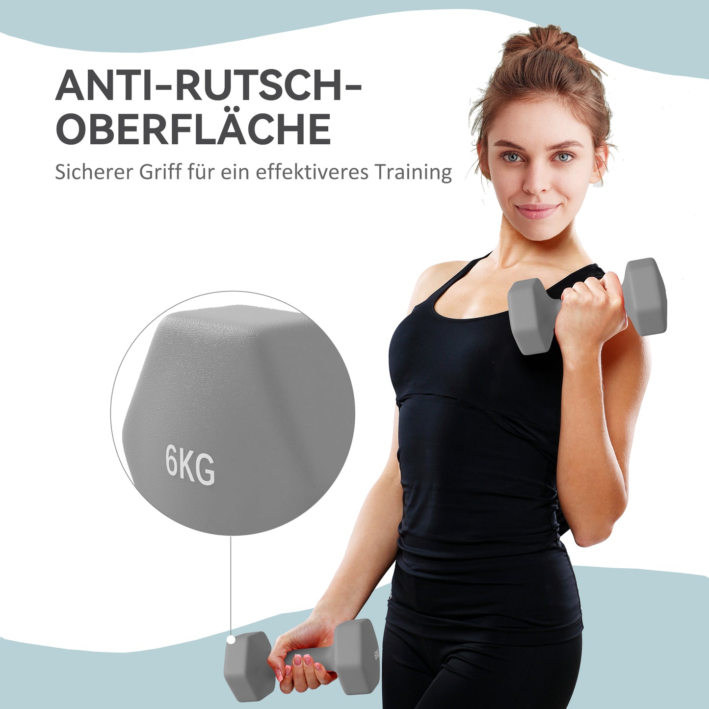 SPORTNOW 2 x 6 kg Kurzhantel-Set, sechseckiges Design, bodenfreundlich, rutschfest, Grau