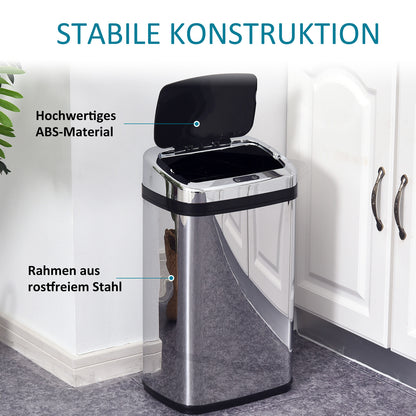 HOMCOM Sensor Mülleimer 30L Edelstahl Automatischer Mülleimer mit Bewegungssensor, Abfalleimer Müllbehälter Abfallbehälter für Büro, Schlafzimmer, Küchen Silber