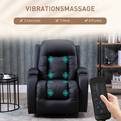 HOMCOM Massagesessel, Relaxsessel, Wippfunktion, 8 Vibrationspunkte, inkl. Fernbedienung, Schwarz