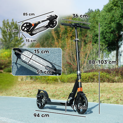 AIYAPLAY Roller Kinder Scooter mit verstellbaren Griffen klappbarer Kinderroller für Kinder 6-12 Jahre 94 x 36 x 88-103cm Schwarz