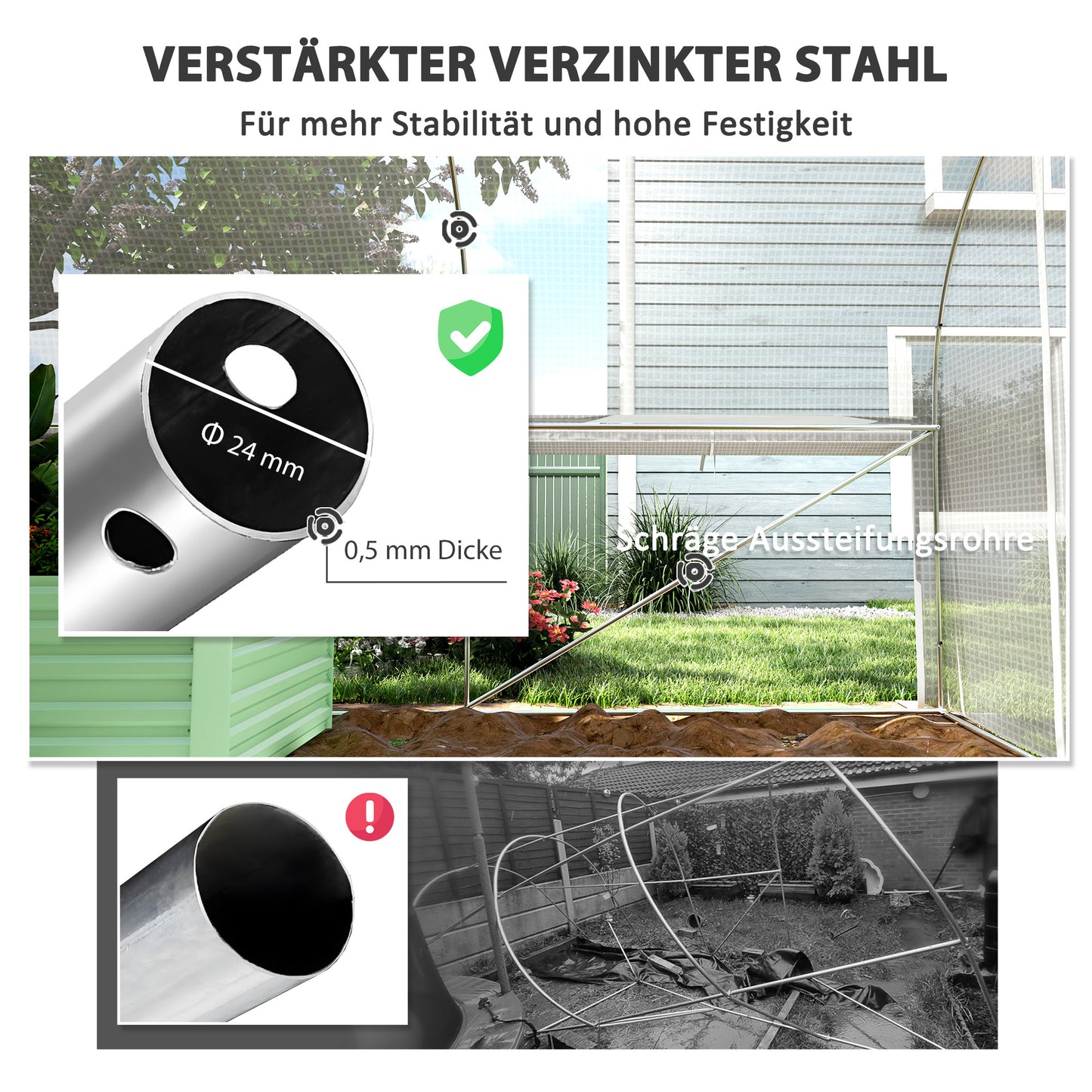 Outsunny 6x3x2 m Gewächshaus, begehbar, 8 Fenster, Tür, Fliegennetze, Metallgestell, Weiß