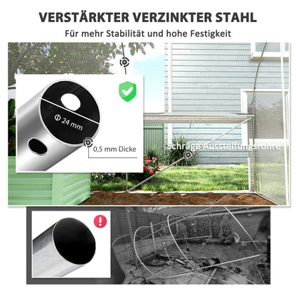 Outsunny 6x3x2 m Gewächshaus, begehbar, 8 Fenster, Tür, Fliegennetze, Metallgestell, Weiß