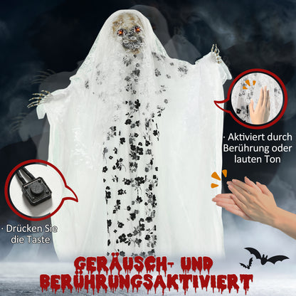 Outsunny Halloween-Dekoration Geisterbraut, Schreie & Augenleuchten, bewegungsaktiviert, 170cm groß, Indoor