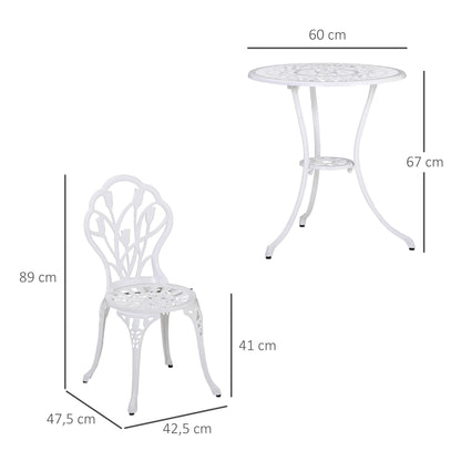 Outsunny Sitzgruppe für 2 Personen Essgruppe Gartenmöbel-Set 1 Tisch+2 Stühle mit Schirmloch Aluminium Weiß