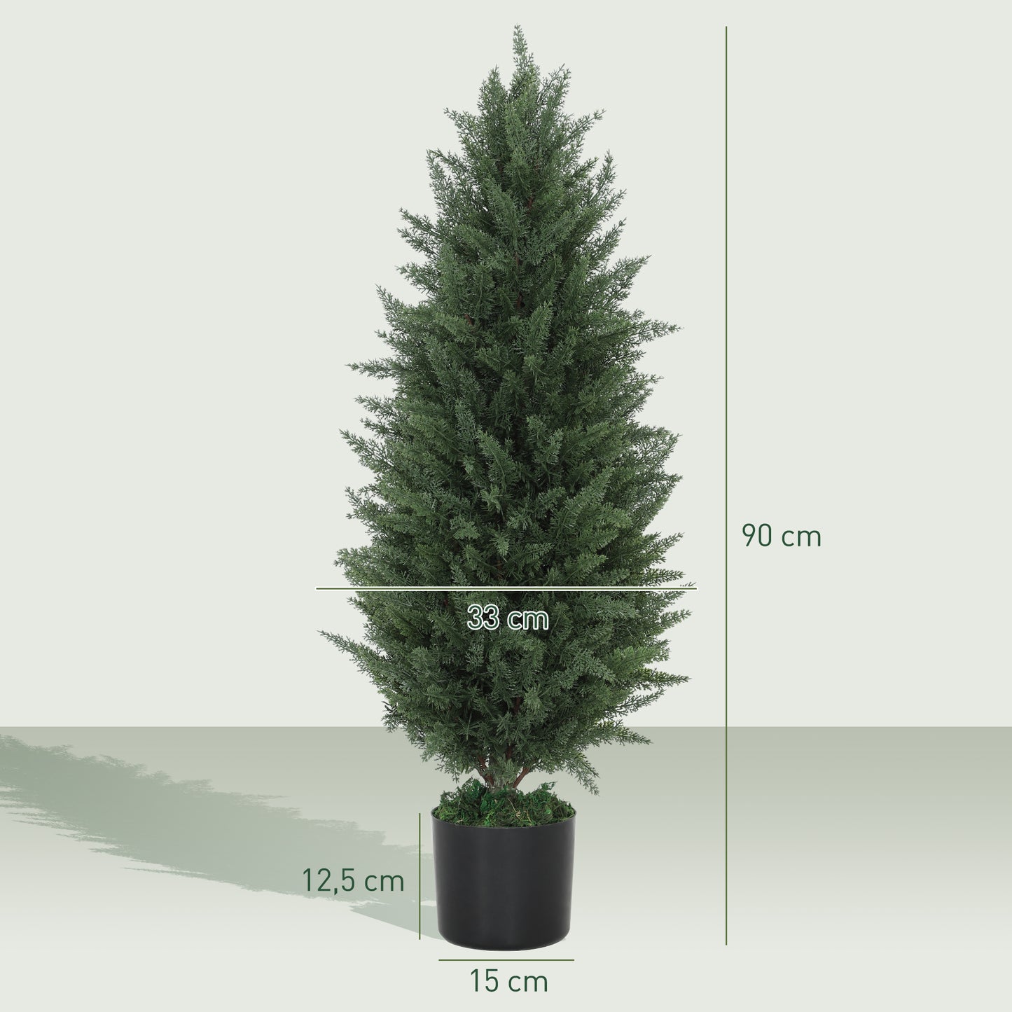 HOMCOM 2er-Set Künstliche Zypressen, Kunstbäume mit 831 Blättern, mit Zementtopf, UV-beständig, Kunstpflanze, 90 cm, Grün