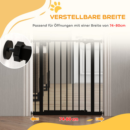PawHut Türschutzgitter für Hunde, Absperrgitter, Schutzgitter für Haustiere, Metall, Kunststoff, 74-80 cm, Schwarz