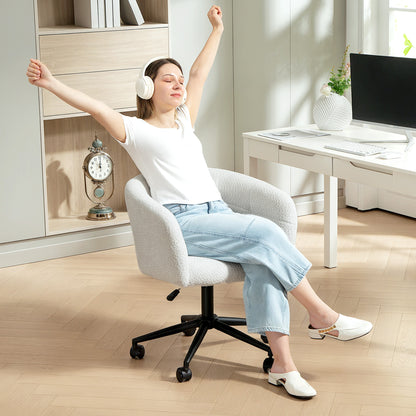 HOMCOM Gepolsterter Bürostuhl mit Plüschbezug, Wannen-Design, rollbarer Schreibtischstuhl, Stahlbasis, Creme+Schwarz