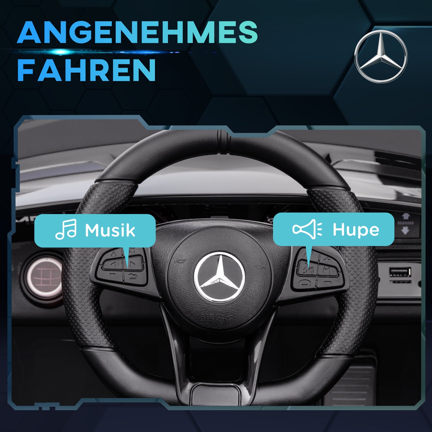 AIYAPLAY Elektro-Kinderauto, Mercedes, 3-5 km/h, Fernbedienung, Licht & Musik, Schwarz