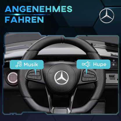 AIYAPLAY Elektro-Kinderauto, Mercedes, 3-5 km/h, Fernbedienung, Licht & Musik, Schwarz