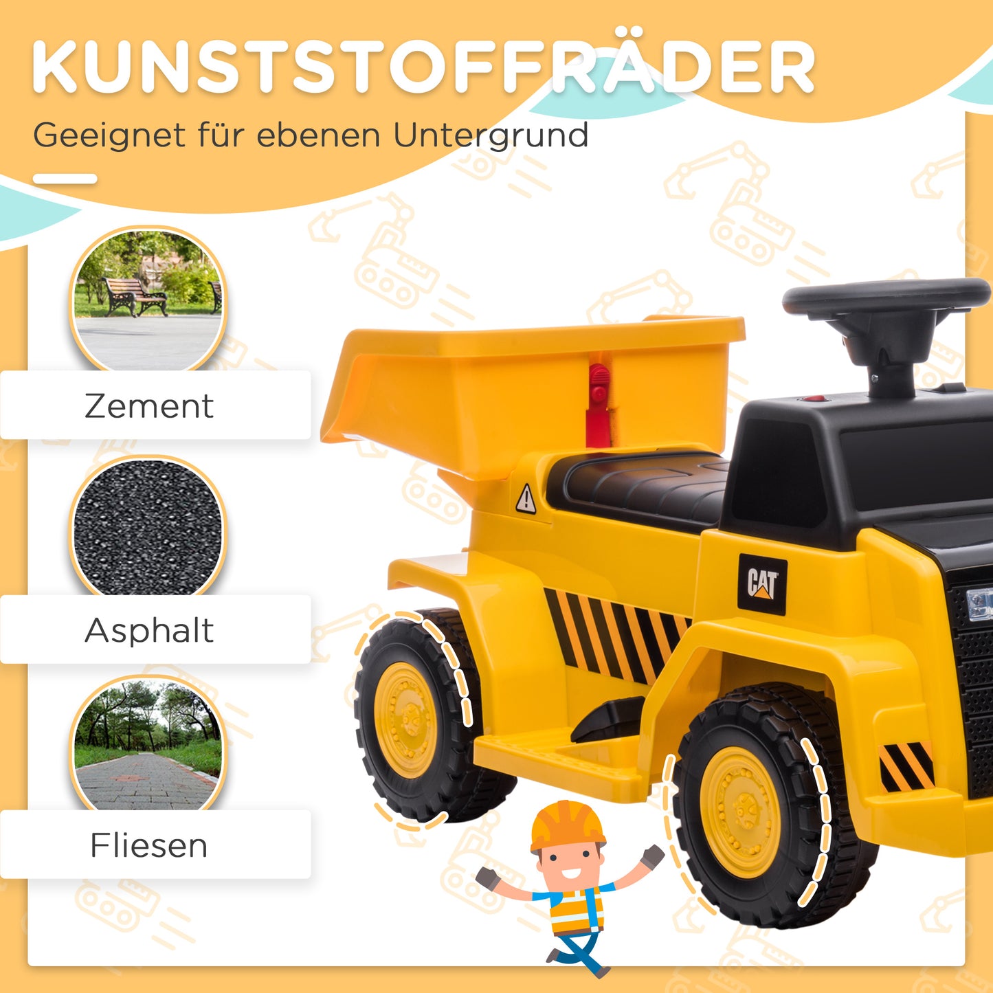 HOMCOM Elektro-Kipplaster für Kinder، kippbare Ladefläche، بحد أقصى. 3 كم / ساعة، شاينويرفر، هوبي، جيلب، 74,5 × 36 × 43,5 سم
