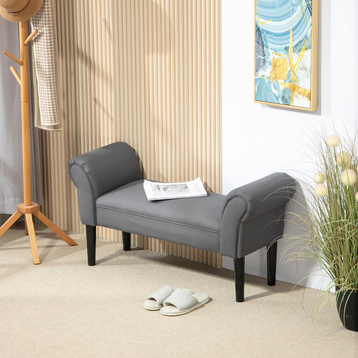 HOMCOM Sitzbank، Bettbank، Robust Bauweise، weiche Polsterung، 102x36x51 سم، Grau