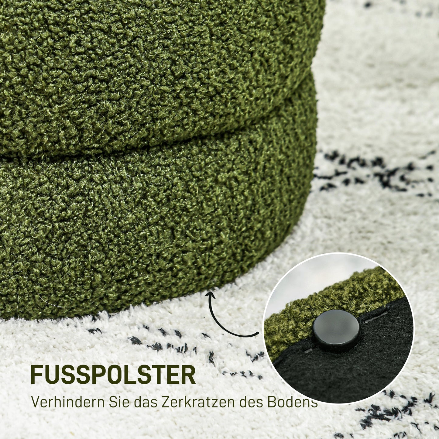 HOMCOM Hocker, rund, Teddyfleece, bis 120kg, Φ40x45H cm, Grün