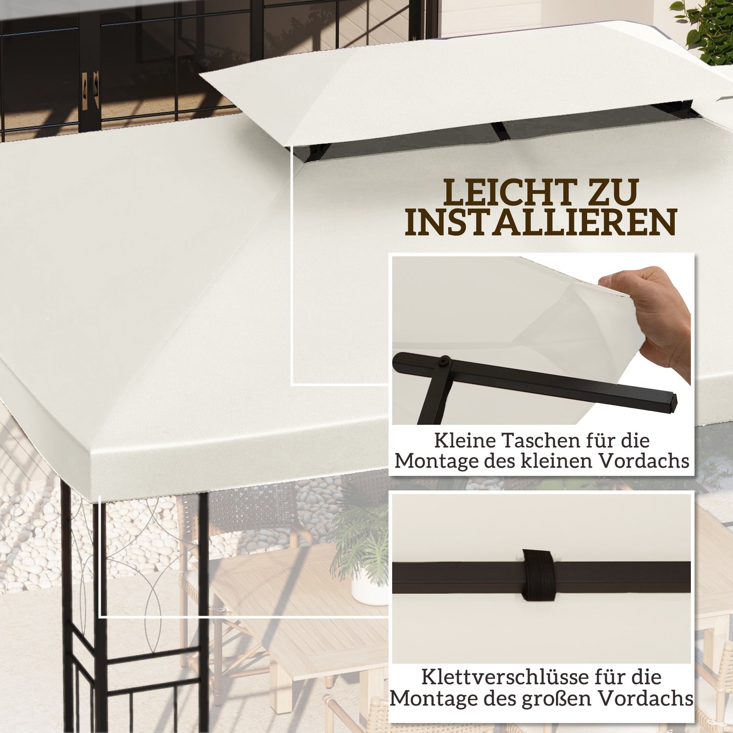 Outsunny Ersatzdach für Metallpavillon 3x4m wasserabweisend Pavillondach mit Doppeldach, Ersatzbezug für Gartenpavillon Partyzelt Gartenzelt Polyester Cremeweiß