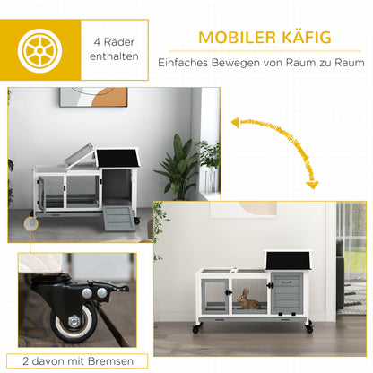 PawHut Kleintierstall für Zwergkaninchen, Meerschweinchen, mit Rädern, 108 x 58 x 73,5 cm, Grau