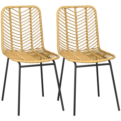 HOMCOM 2er-Set Esszimmerstühle im Boho-Stil, Akzentstuhl, PE-Rattan, 44 cm x 58 cm x 85 cm, Natur + Gelb